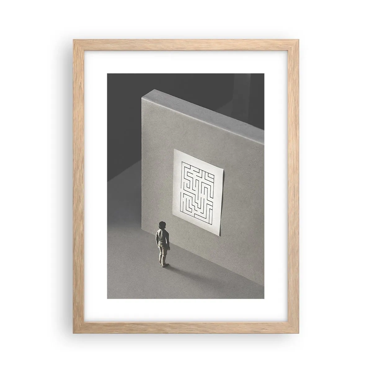 Plakat i ramme af lyst egetræ - Men hvor er jeg? - 30x40 cm