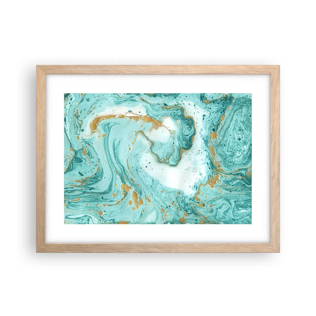 Plakat i ramme af lyst egetræ - Under den store bølge i Edo-perioden - 40x30 cm