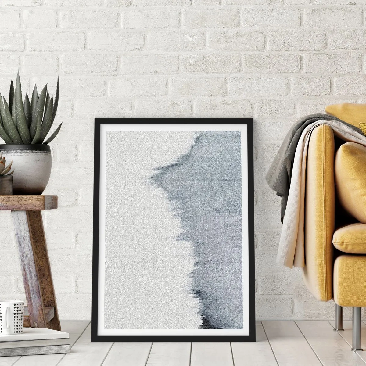 Plakat i sort ramme - En abstrakt komposition i grå nuancer med dynamiske penselstrøg. - 50x70cm - Mystisk plade - Moderne vægdekoration til stue og soveværelse ARTTOR