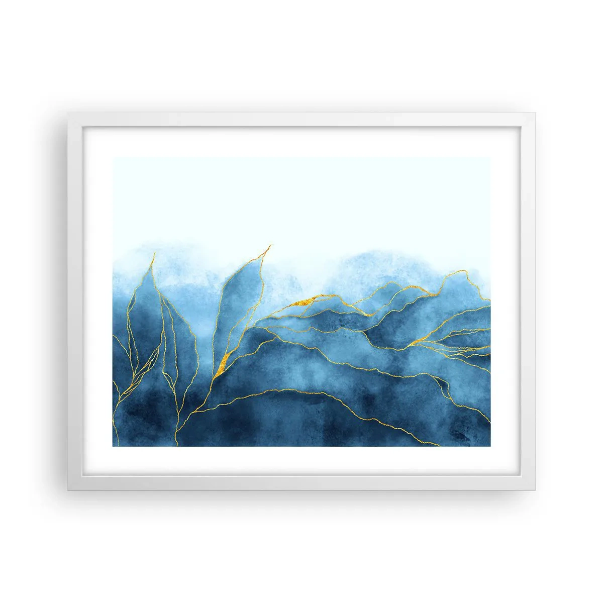 Plakat i hvid ramme - Blå i guld - 50x40 cm