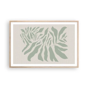 Plakat i ramme af lyst egetræ - Smaragdgrøn gren - 91x61 cm