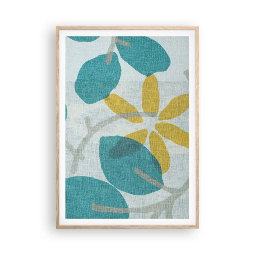 Plakat i ramme af lyst egetræ - Blandt azurblå blade - 70x100 cm