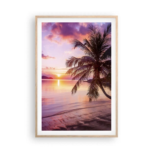 Plakat i ramme af lyst egetræ - Lyksalighed hele vejen til horisonten - 61x91 cm