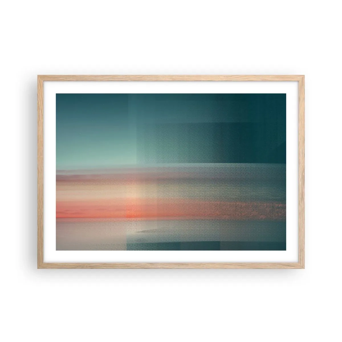 Plakat i ramme af lyst egetræ - Abstraktion: bølger af lys - 70x50 cm