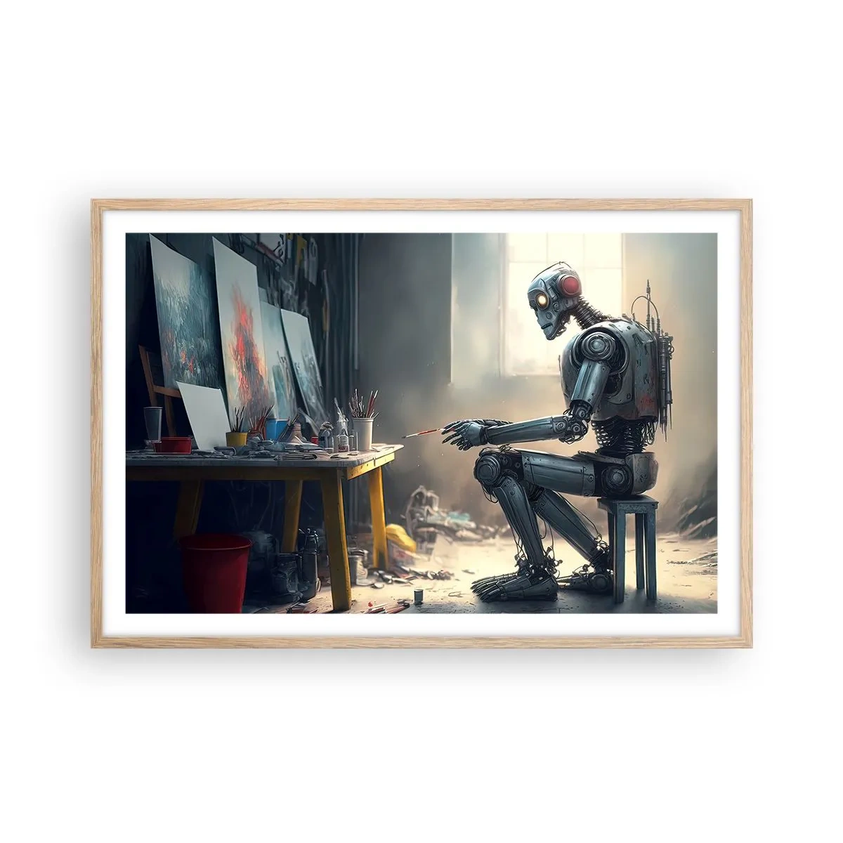Plakat i ramme af lyst egetræ - Den skabende handling - 91x61 cm