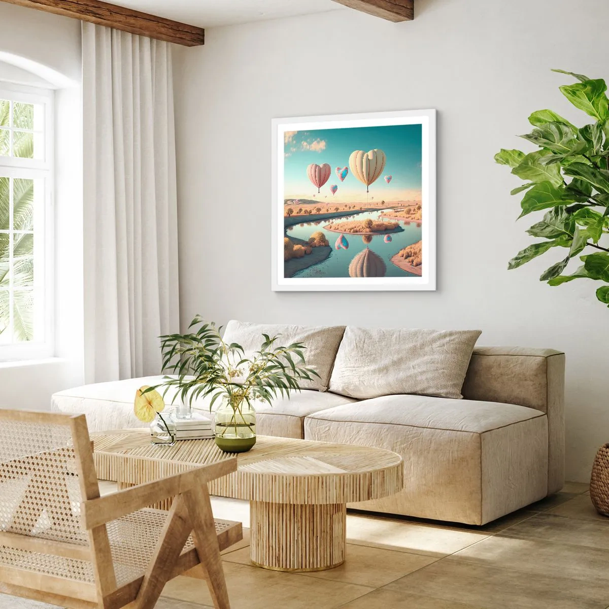 Plakat i hvid ramme - Kærlighed lader dig svæve - 40x40 cm