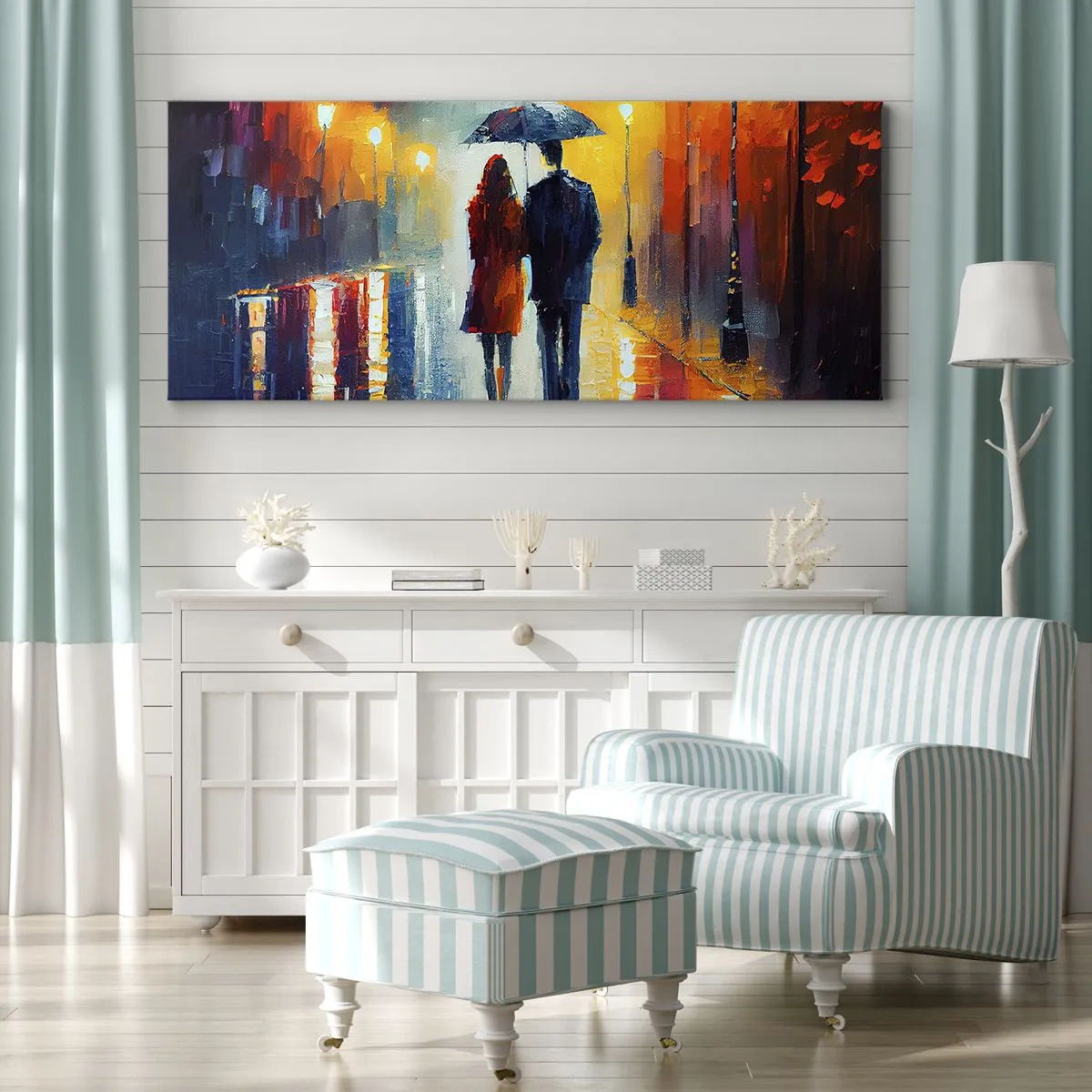 Lærredstryk - Billede på lærred - Sammen - en farverig nat - 100x40 cm