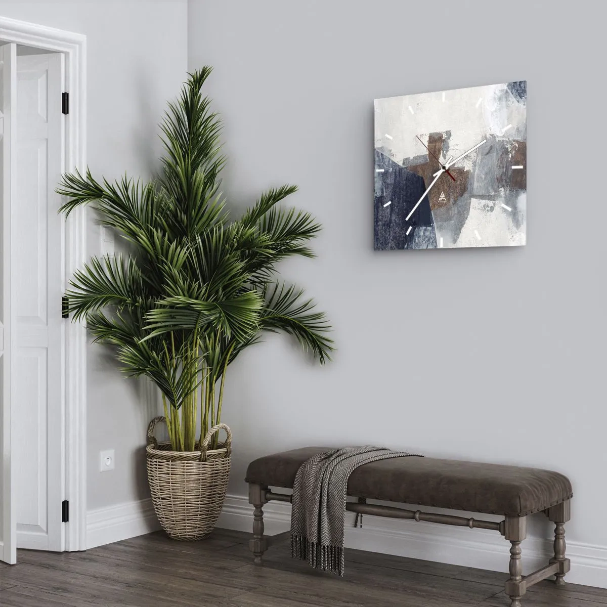 Vægur, Uret - Blåbrune former - 30x30 cm