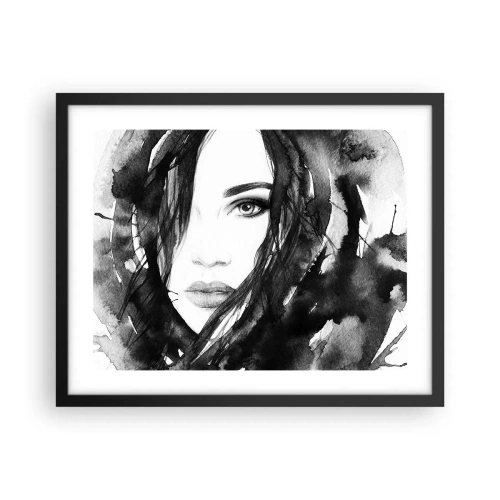 Plakat i sort ramme - Portræt af en dame i sort og hvidt - 50x40 cm