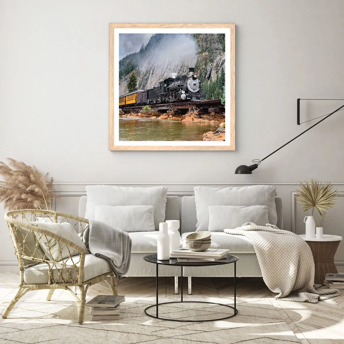 Plakat i ramme af lyst egetræ - Og hvorhen? Hvorhen? - 40x40 cm