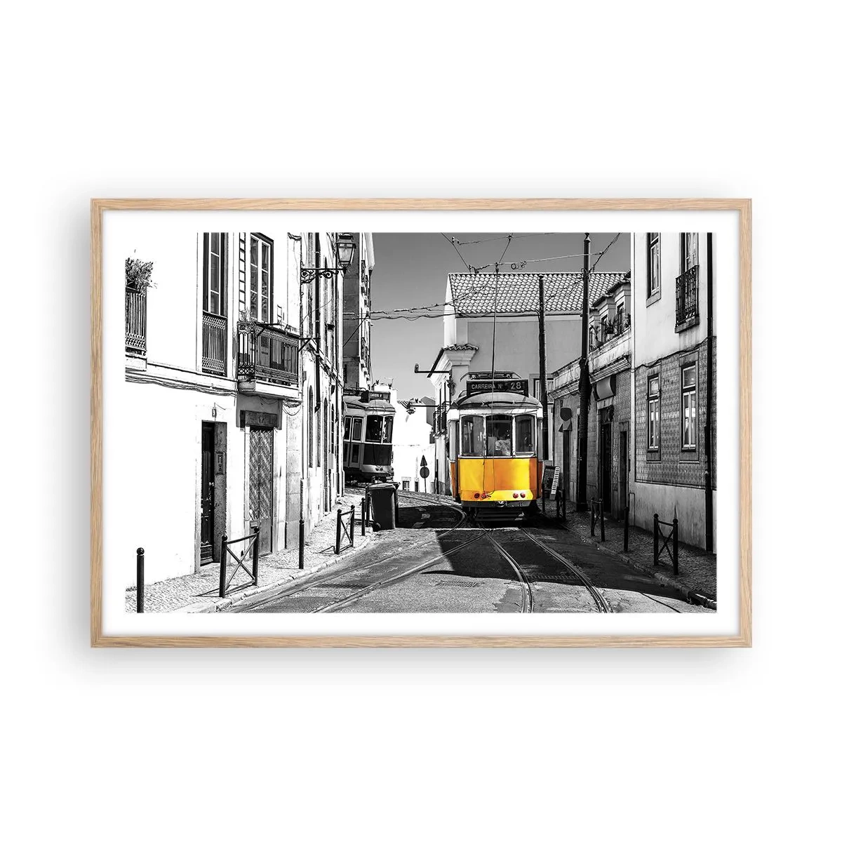 Plakat i ramme af lyst egetræ - Lissabons ånd - 91x61 cm