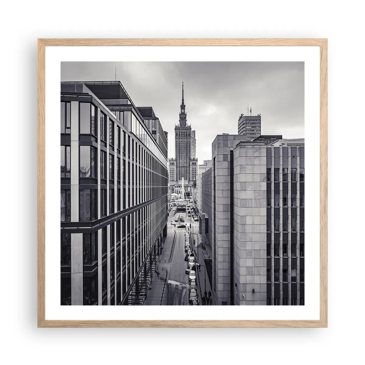 Plakat i ramme af lyst egetræ - Warszawa dalen - 60x60 cm