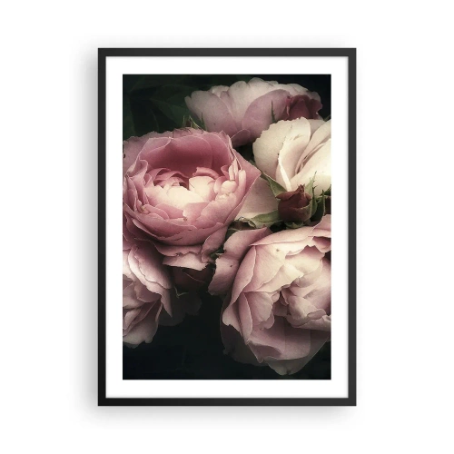 Plakat i sort ramme - Lyserøde pæoner i et elegant, klassisk arrangement - 50x70cm - Belle epoque charme - Moderne vægdekoration til stue og soveværelse ARTTOR