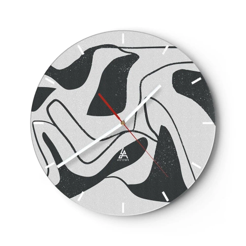 Vægur, Uret - Sort-hvide abstrakte former i labyrintstil - 30x30cm - Abstrakt leg i en labyrint - Moderne vægdekoration til stue, køkken og soveværelse ARTTOR