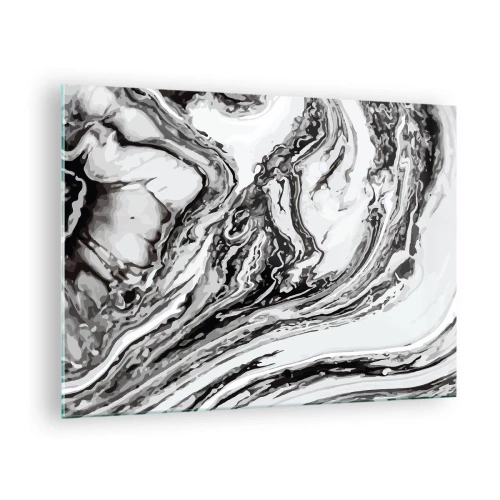 Billede på glas - Et abstrakt mønster i sorte og hvide nuancer, der ligner bølger. - 70x50cm - I begyndelsen var det kaos - Moderne vægdekoration til stue og soveværelse ARTTOR