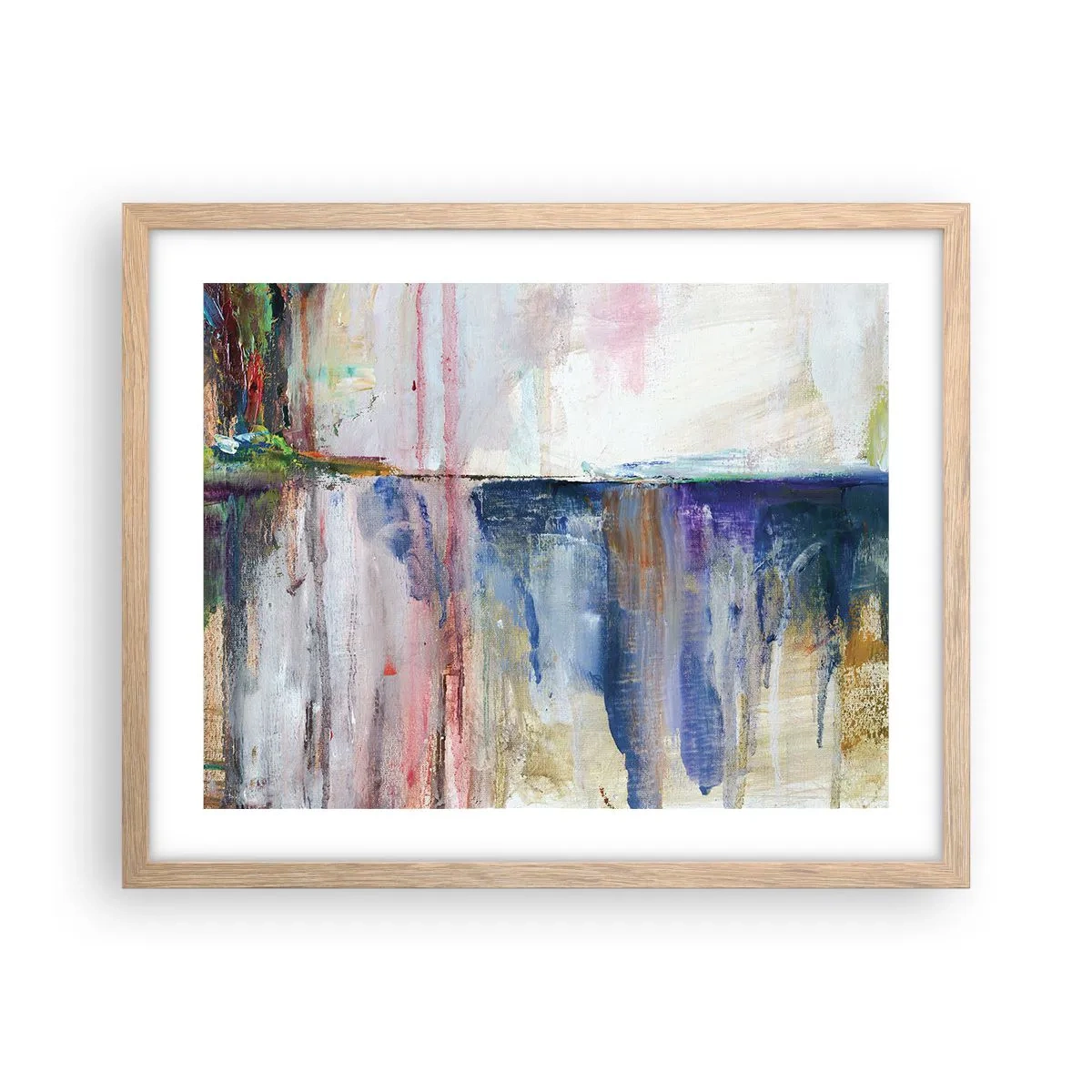 Plakat i ramme af lyst egetræ - Farverige indtryk og associationer - 50x40 cm