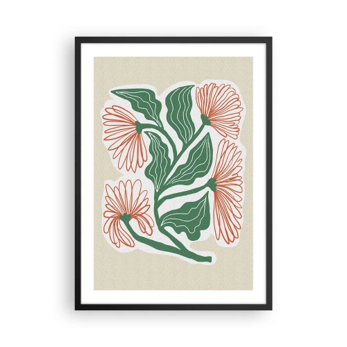 Plakat i sort ramme - Abstrakt blomster- og bladmotiv på en beige baggrund - 50x70cm - Folkeligt og moderne - Moderne vægdekoration til stue og soveværelse ARTTOR