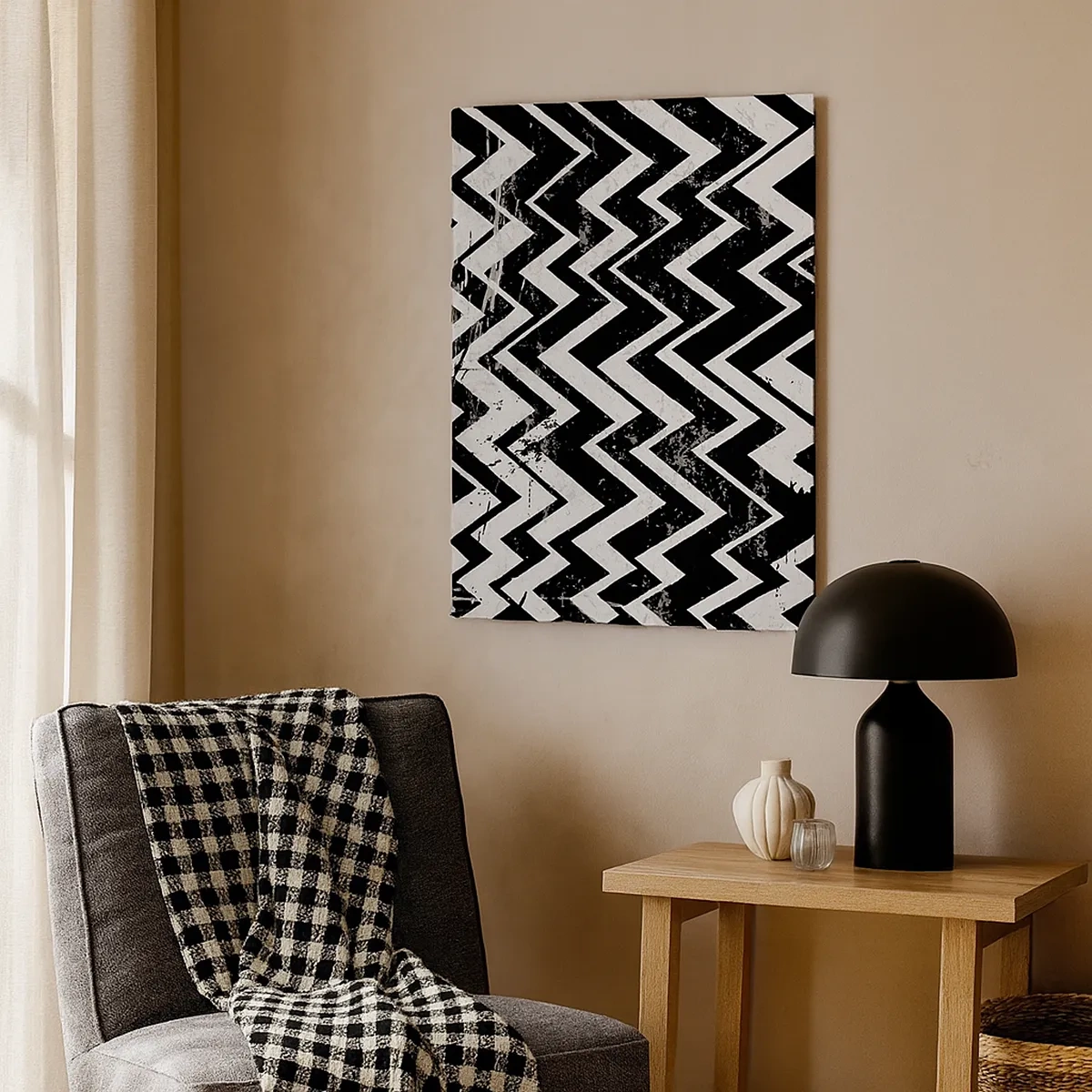 Lærredstryk - Billede på lærred - Zig-hvid, zag-sort - 50x70 cm