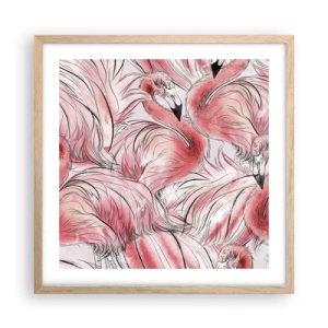 Plakat i ramme af lyst egetræ - Fugle corps de ballet - 50x50 cm