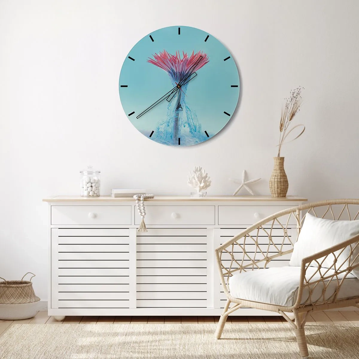 Vægur, Uret - Blomstervand, et dynamisk farveudbrud - 30x30cm - I en nærende omfavnelse - Moderne vægdekoration til stue, køkken og soveværelse ARTTOR
