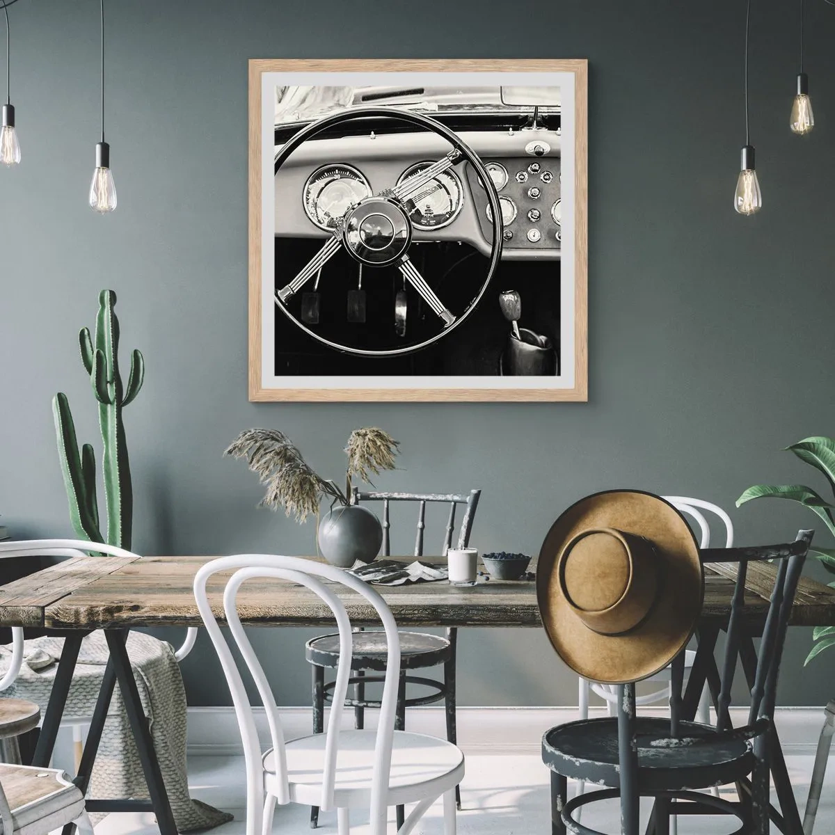 Plakat i ramme af lyst egetræ - En drøm for samlere - 50x50 cm