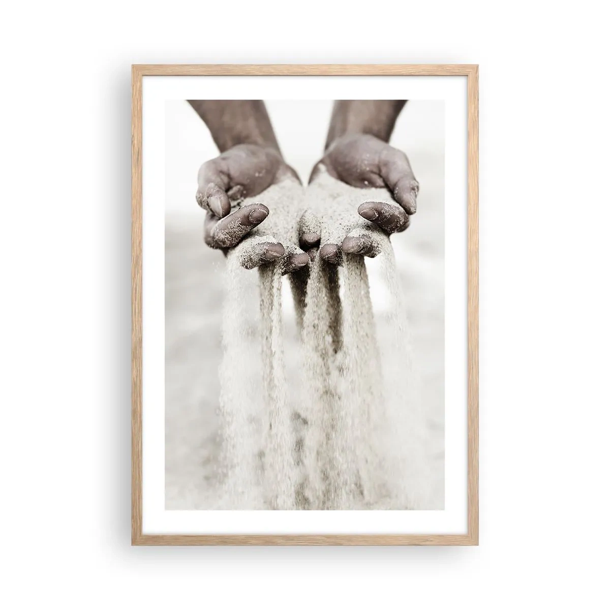 Plakat i ramme af lyst egetræ - Med disse hænder... - 50x70 cm
