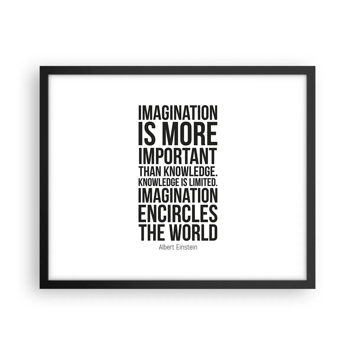 Plakat i sort ramme - Einstein om fantasiens kraft - 50x40 cm