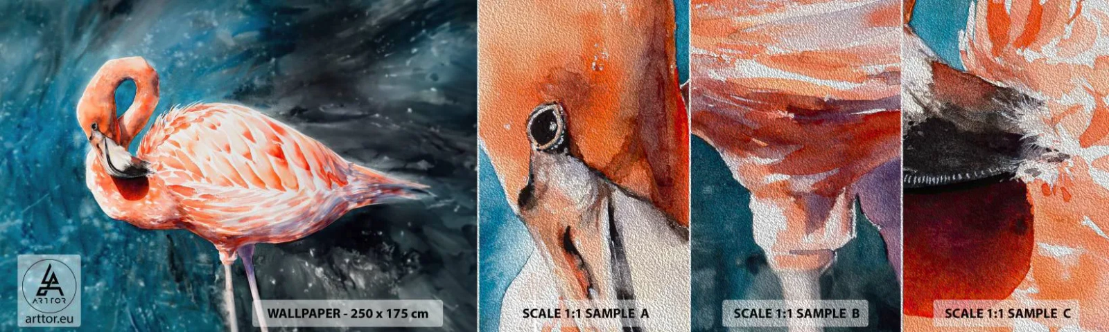 Prøve Fototapet Premium Sand - Dekorativ af natur - Flamingo, Fugl, Natur - 100x30 cm