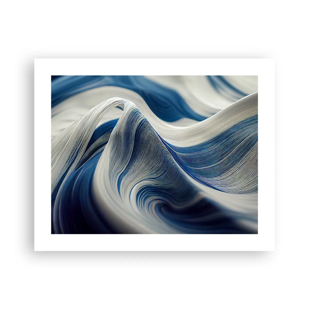 Plakat - Flydende blå og hvide farver - 50x40 cm