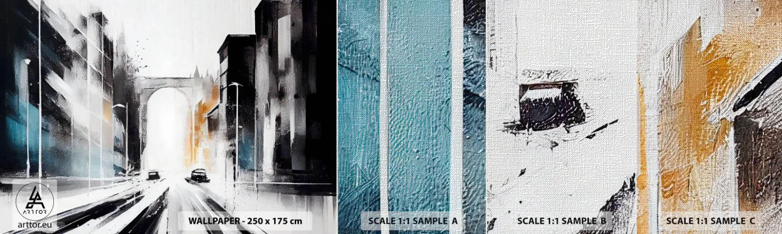 Prøve Fototapet Premium Canvas - Bystudie: arkitektur og bevægelse - Arkitektur, Landskab, Gade - 100x30 cm