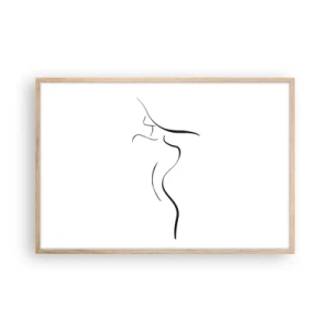 Plakat i ramme af lyst egetræ - Flygtig som en bølge - 91x61 cm