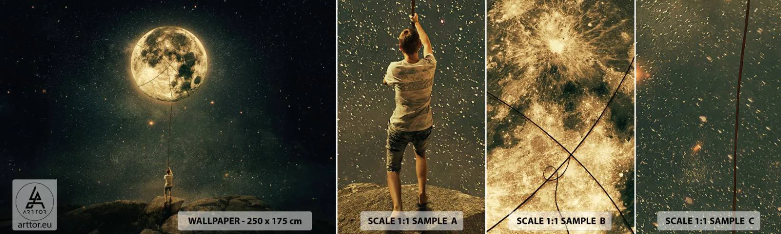 Fototapet Prøve Standard Eco - En, der stjal månen - Måne, Stjerner, Fantasi - 100x30 cm