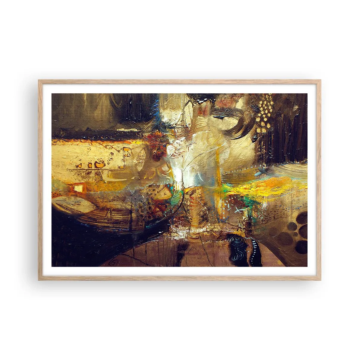 Plakat i ramme af lyst egetræ - Kold, varm, meget varm - 100x70 cm