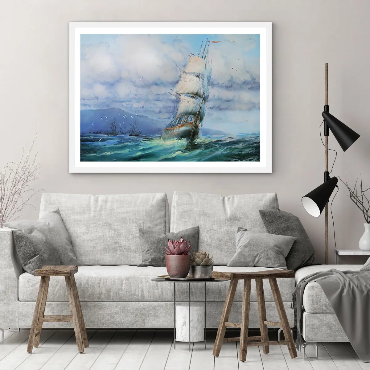 Plakat i hvid ramme - God vind - 70x50 cm