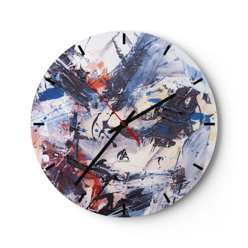 Vægur, Uret - Abstrakte penselstrøg i dynamiske farver - 30x30cm - Abstraktionens vanvittige dans - Moderne vægdekoration til stue, køkken og soveværelse ARTTOR