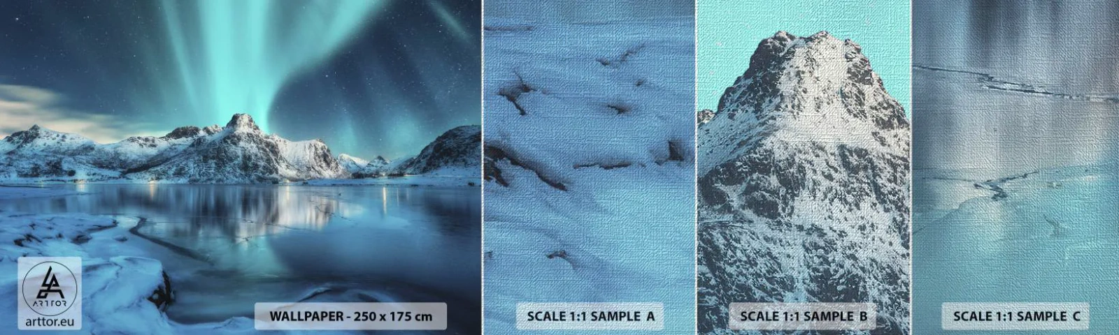 Prøve Fototapet Premium Canvas - Nat med lys - Nordlys, Norge, Landskab - 100x30 cm