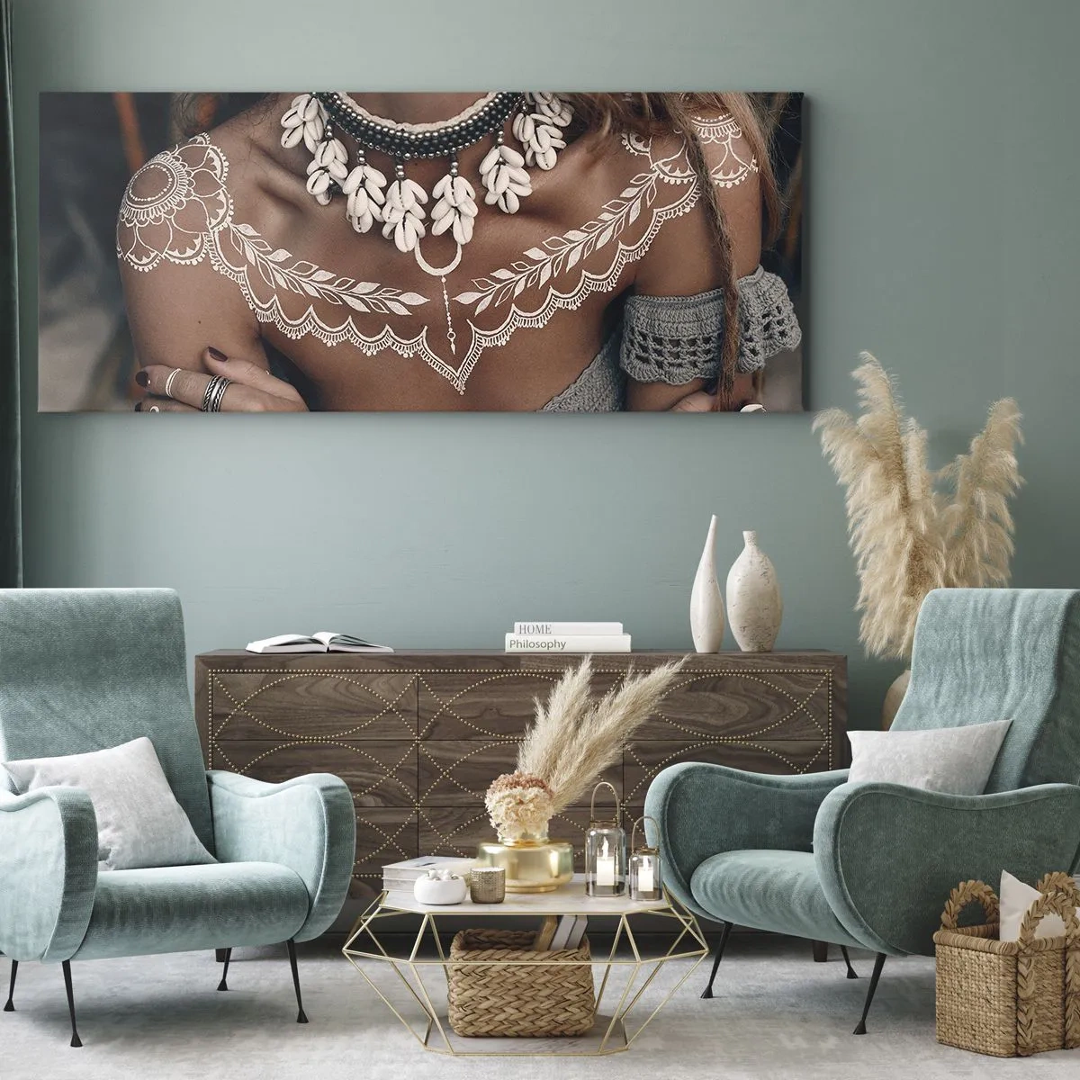 Lærredstryk - Billede på lærred - Talismaner, ritualer om kvindelighed - 100x40 cm