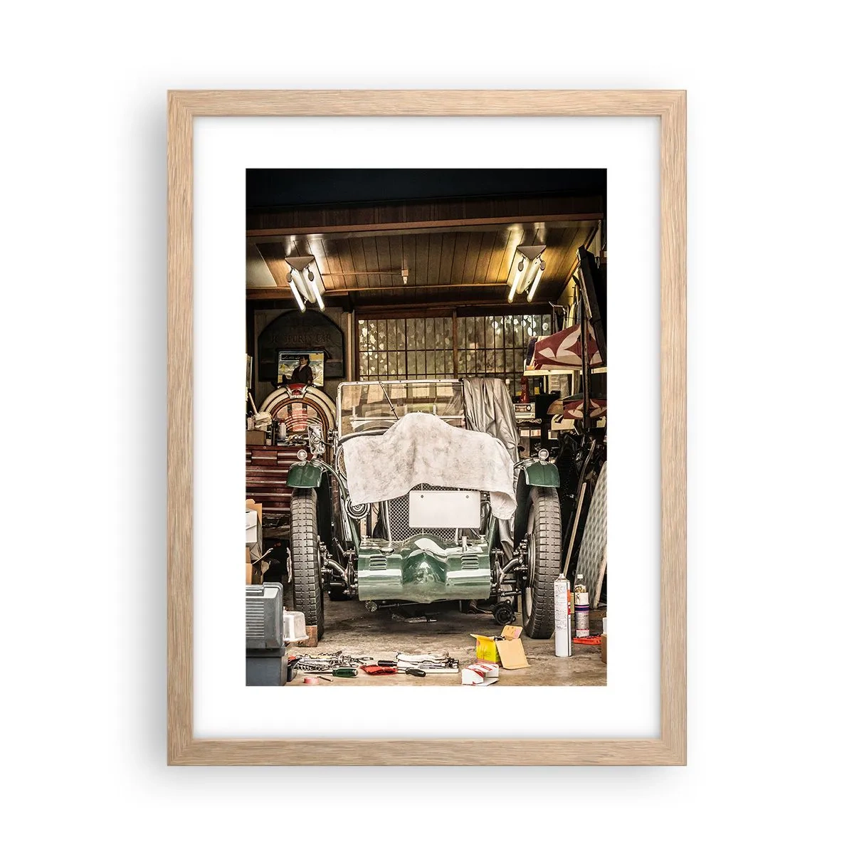 Plakat i ramme af lyst egetræ - Tilbage til fortiden - 30x40 cm