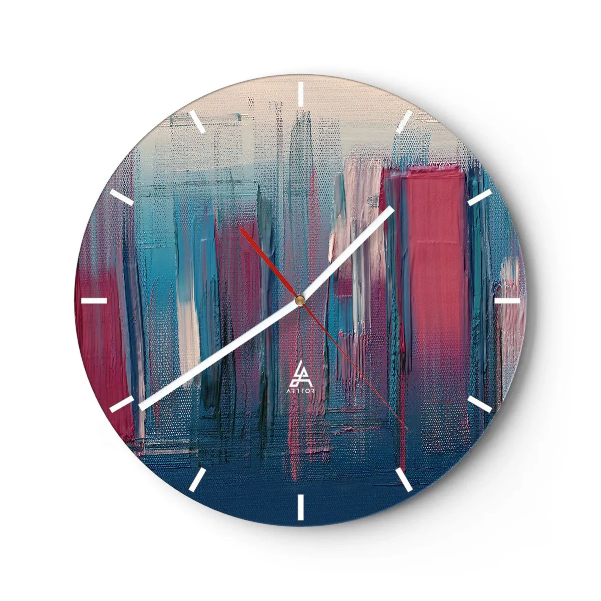 Vægur, Uret - Lodrette striber af blå og rød i kunstnerisk stil - 30x30cm - Lodret komposition i blåt og rødt - Moderne vægdekoration til stue, køkken og soveværelse ARTTOR