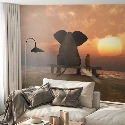 Fototapet Standard Eco - Det er godt at være stille sammen - Abstraktion, Dyr, Venskab - 250x175 cm