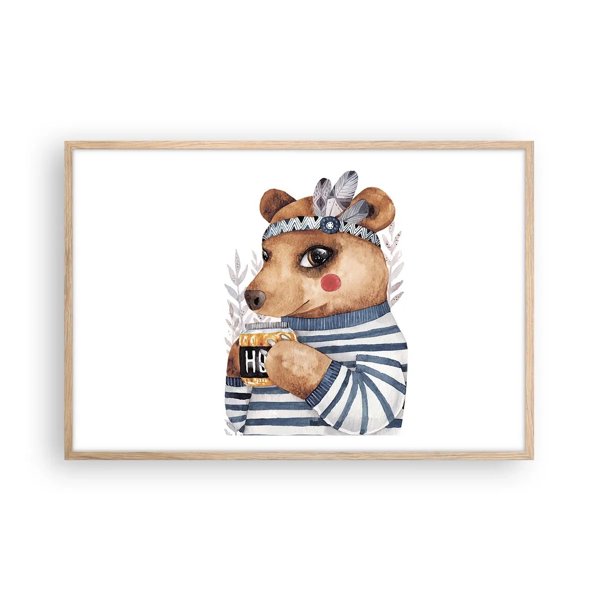 Plakat i ramme af lyst egetræ - Søde bjørn - 91x61 cm