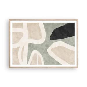 Plakat i ramme af lyst egetræ - Komposition med et sort tema - 100x70 cm