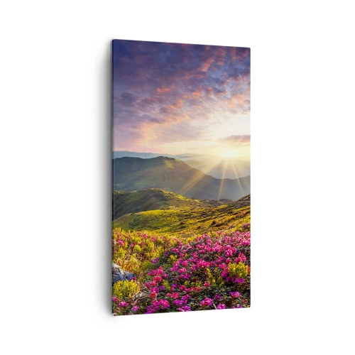 Lærredstryk - Billede på lærred - Friskheden af en morgen i bjergene - 45x80 cm