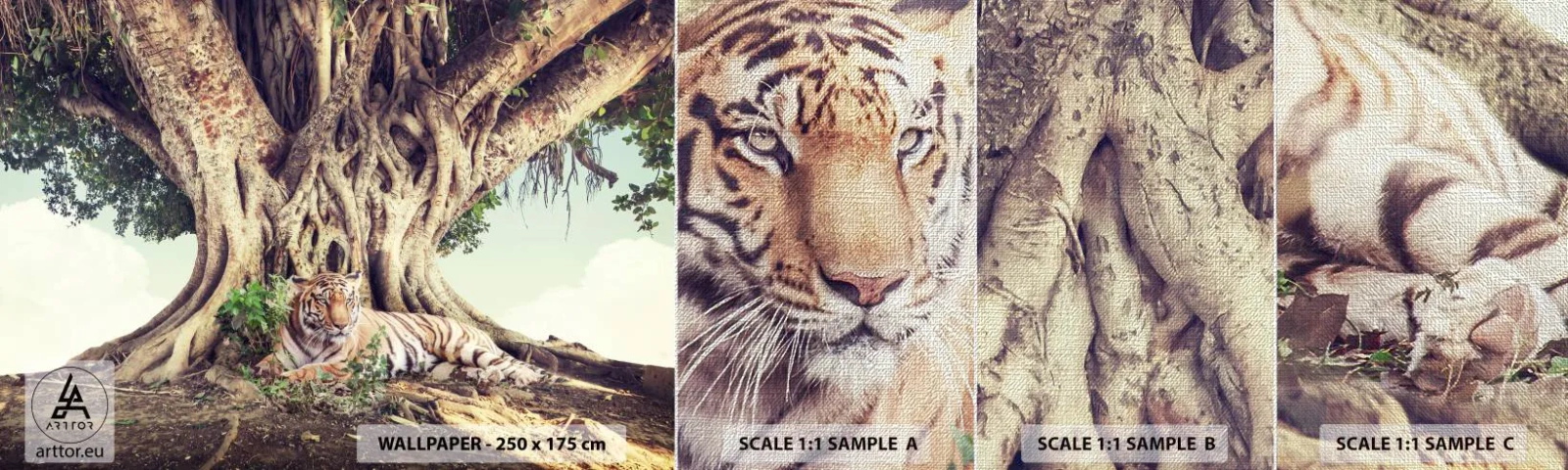 Prøve Fototapet Premium Canvas - Udsigt fra Første Mosebog - Bengalsk tiger, Indien, Landskab - 100x30 cm