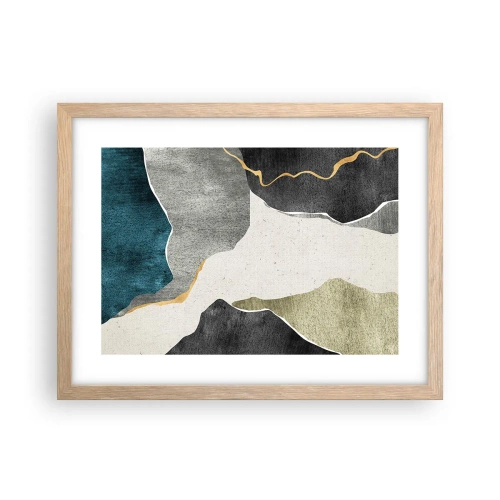 Plakat i ramme af lyst egetræ - Mosaikkomposition med en streng af guld - 40x30 cm