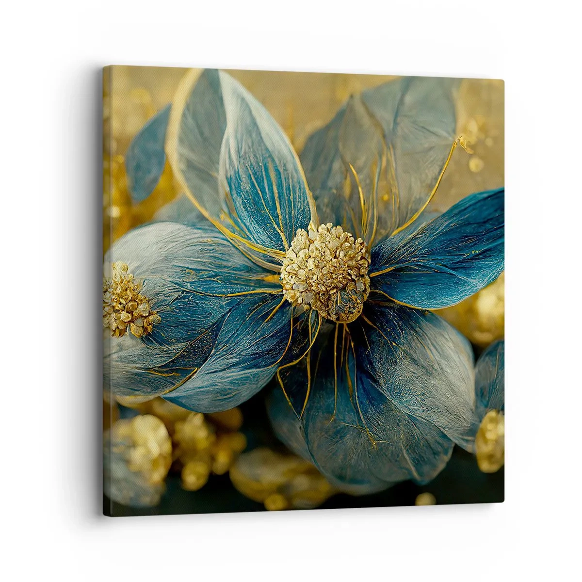 Lærredstryk - Billede på lærred - Blomstre med guld - 30x30 cm