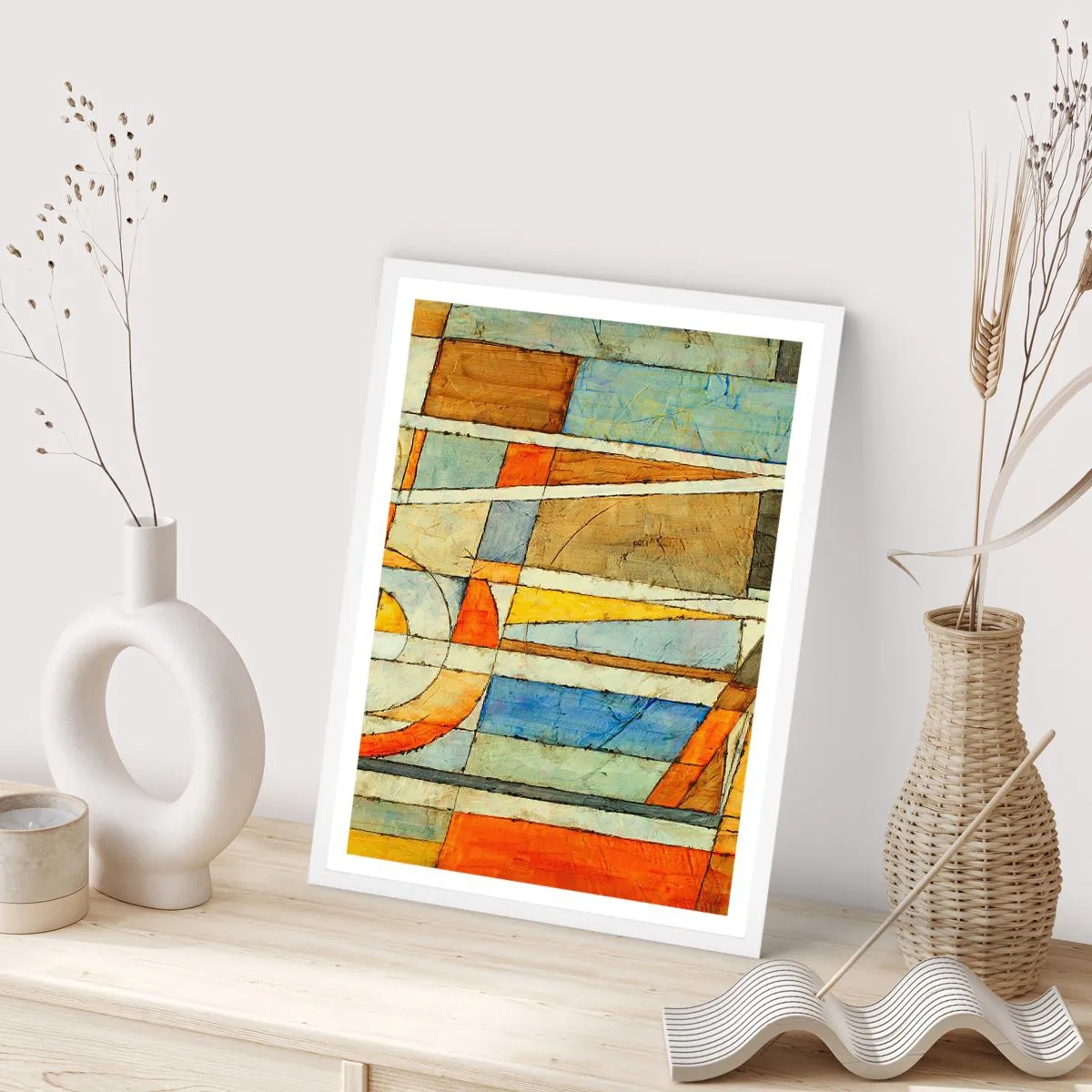 Plakat i hvid ramme - Kubisme på en byggeplads - 50x70 cm