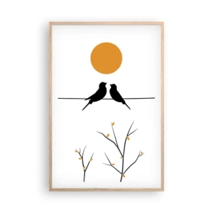 Plakat i ramme af lyst egetræ - Nattergal - 61x91 cm