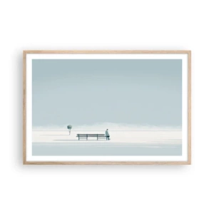 Plakat i ramme af lyst egetræ - Ja, jeg venter. - 91x61 cm