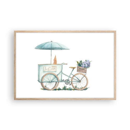 Plakat i ramme af lyst egetræ - Sødt minde om sommeren - 91x61 cm